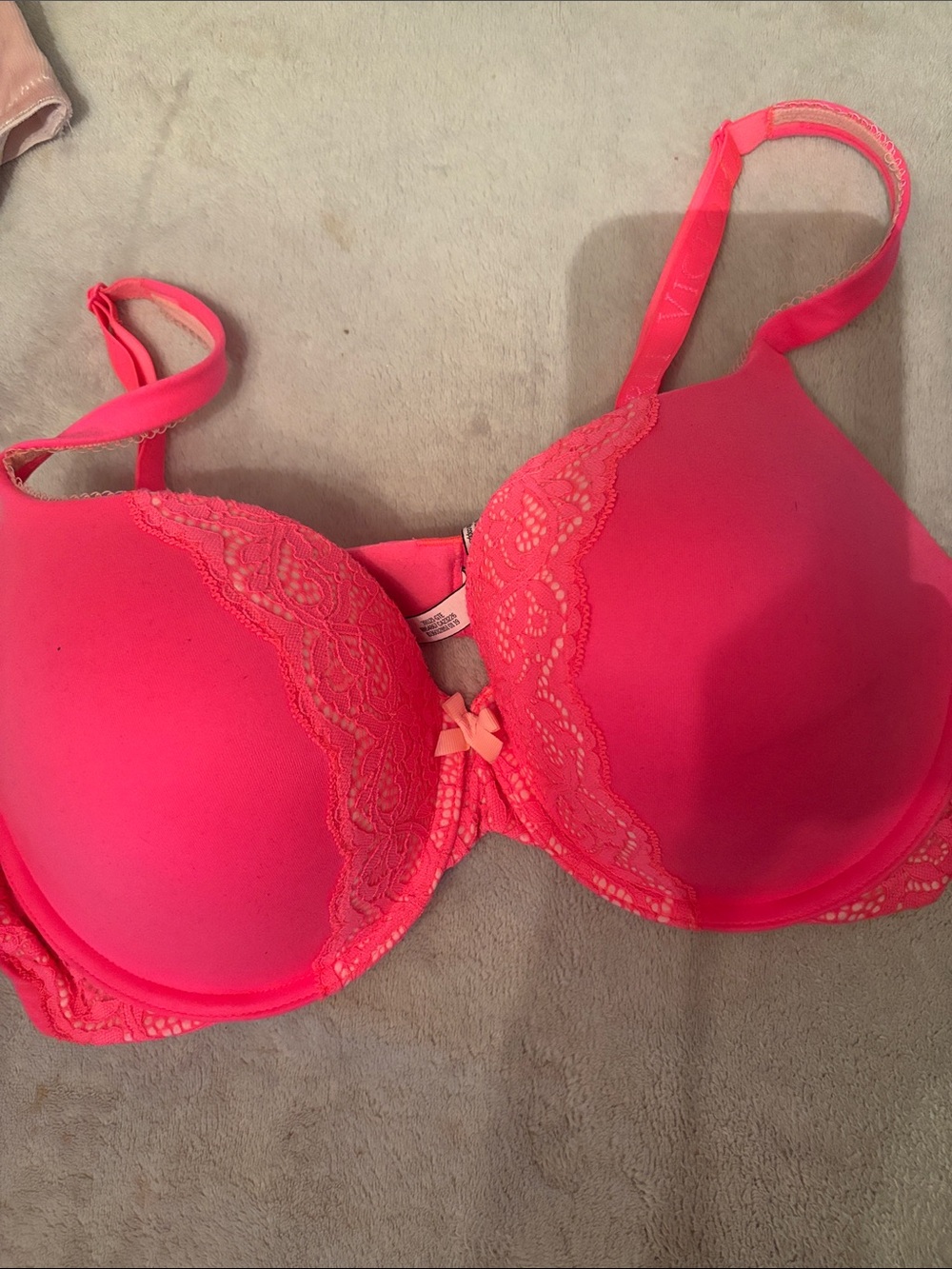Bright Pink Lace-Trim Underwire Bra